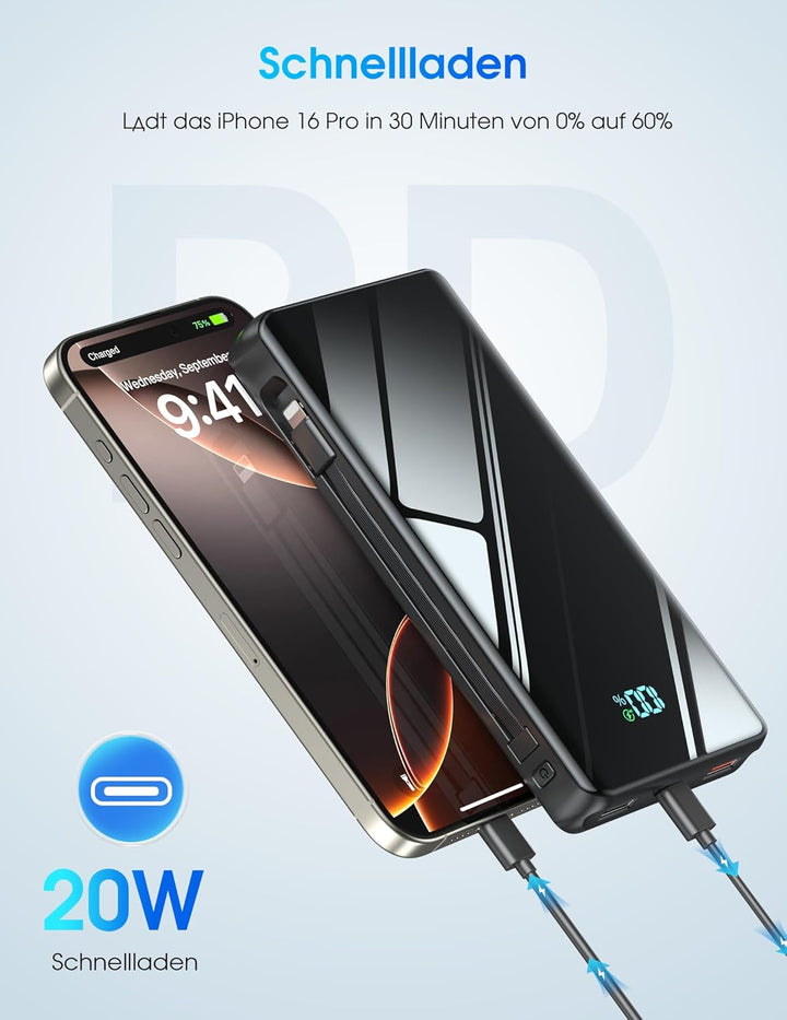 Powerbank 20000mAh Power Bank USB C 20W SCP 22.5W Portable Schnellladefunktion Tragbares Ladegerät m