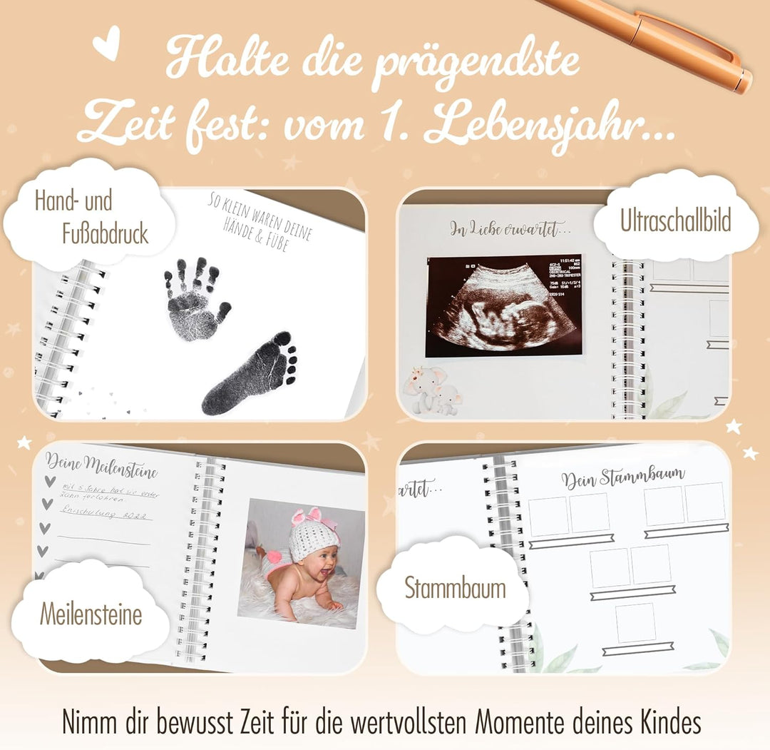 Erinnerungsbuch Baby | Liebevoll & durchdacht designt | Babyalbum mit extra Kapitel - Mein erstes Ja