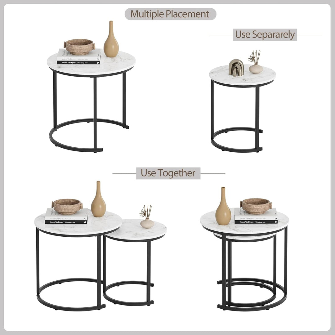 HEYZOEY Couchtisch Rund 2er Set, Wohnzimmertisch, Beistelltische Schwarz Metall, Kaffeetisch für Sof