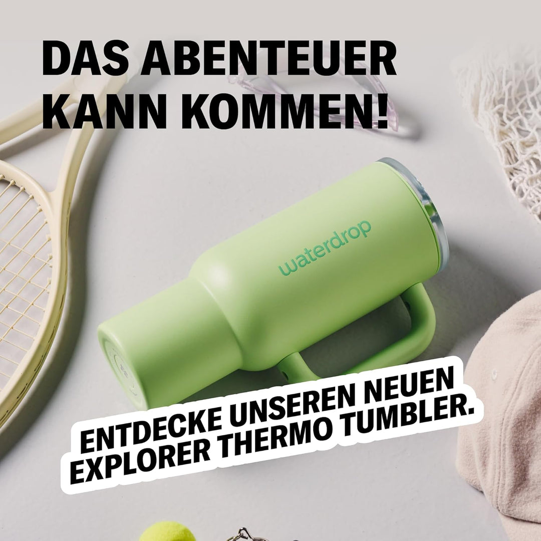 waterdrop® Thermobecher mit Strohhalm 1,1L – Auslaufsichere, robuste Trinkflasche mit aufklappbarem