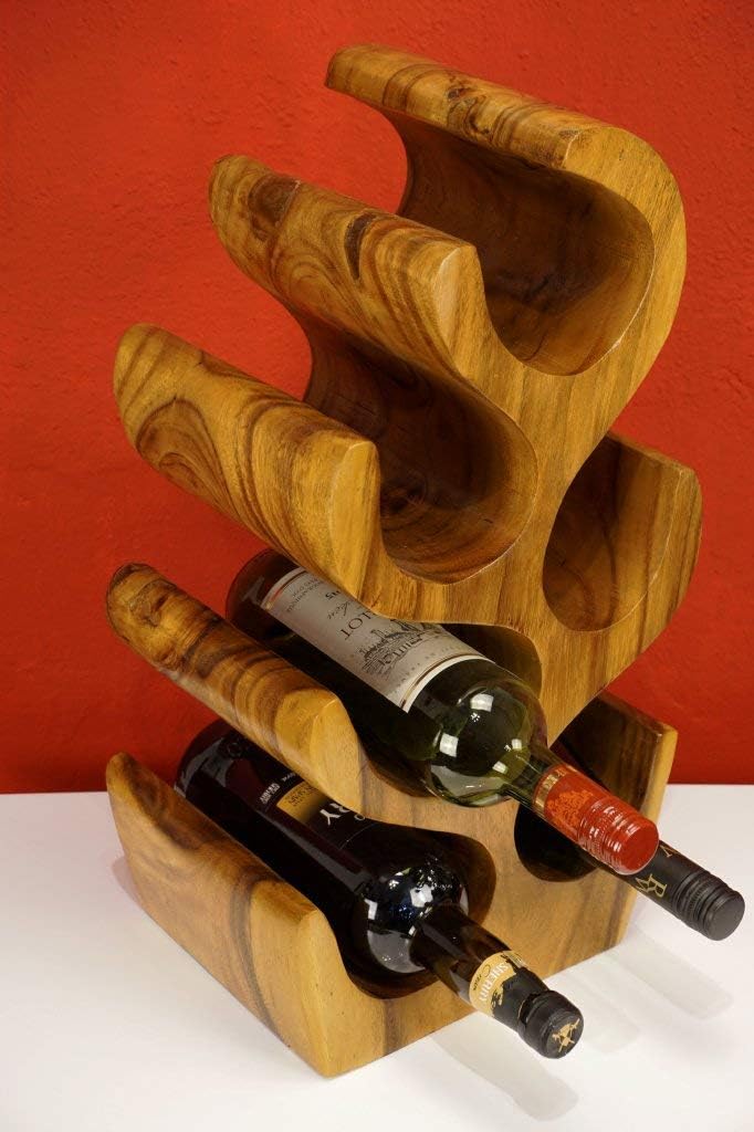 Kinaree Massivholz Weinregal für 6 Flaschen - 50cm freistehendes Flaschenregal in Baum Form aus eine