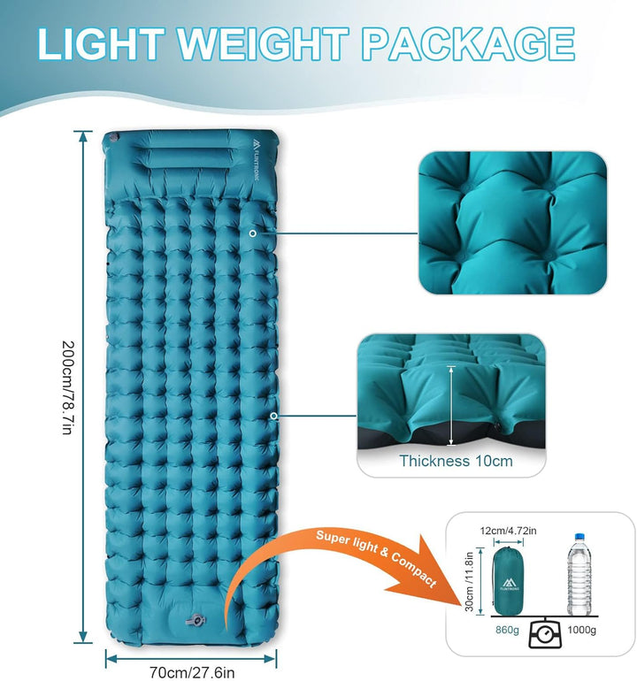 flintronic Camping Isomatte Selbstaufblasende mit Fusspresse Pumpe, 10CM Thick Wasserdicht Isomatte