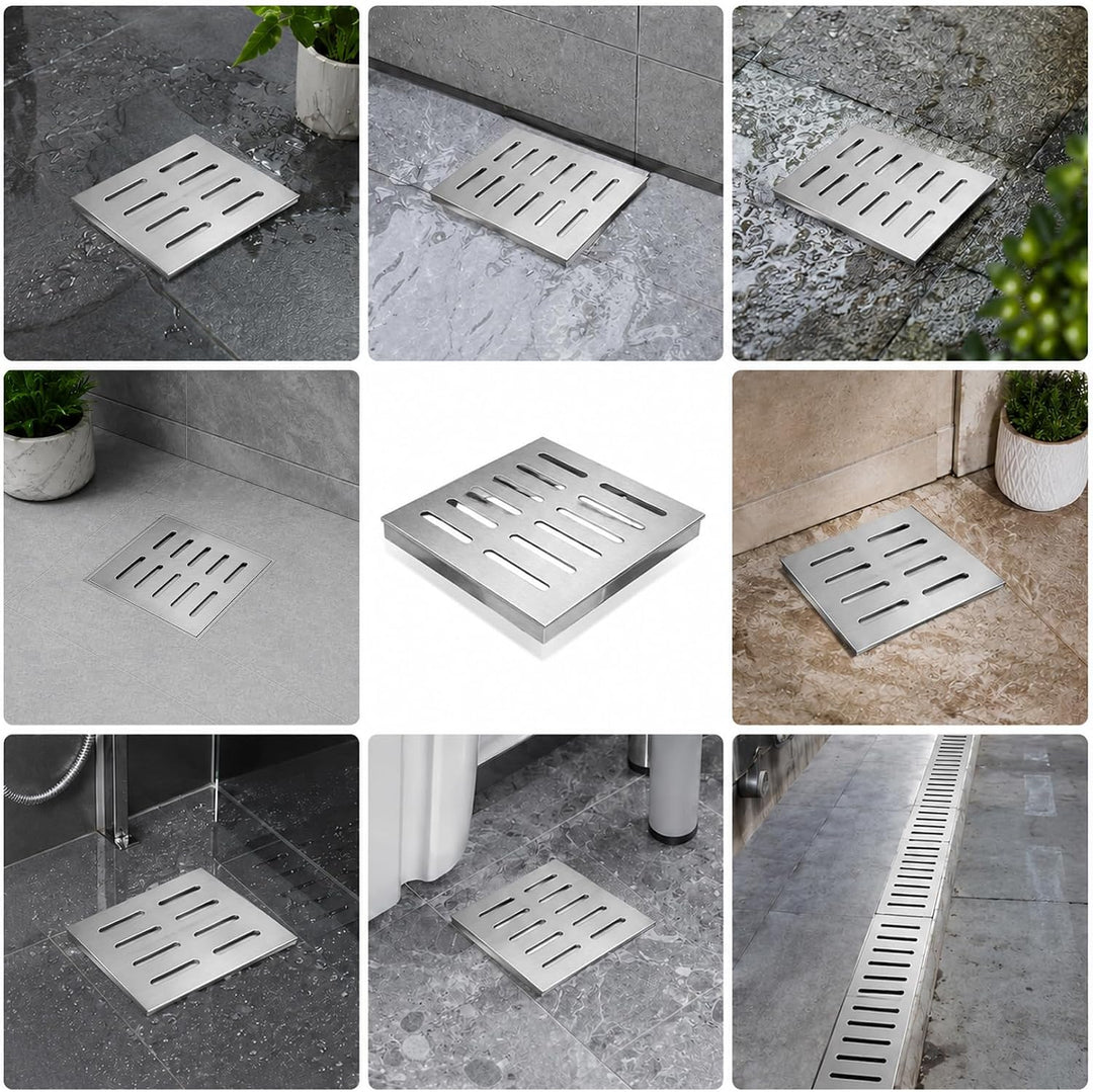 Bodenablauf Keller mit Rahmen, Bodenablauf Edelstahl, Abflussgitter für Küche Garage Badezimmer Gart