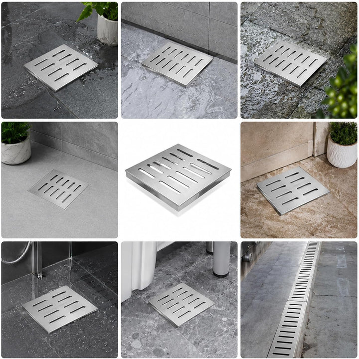 Bodenablauf Keller mit Rahmen, Bodenablauf Edelstahl, Abflussgitter für Küche Garage Badezimmer Gart
