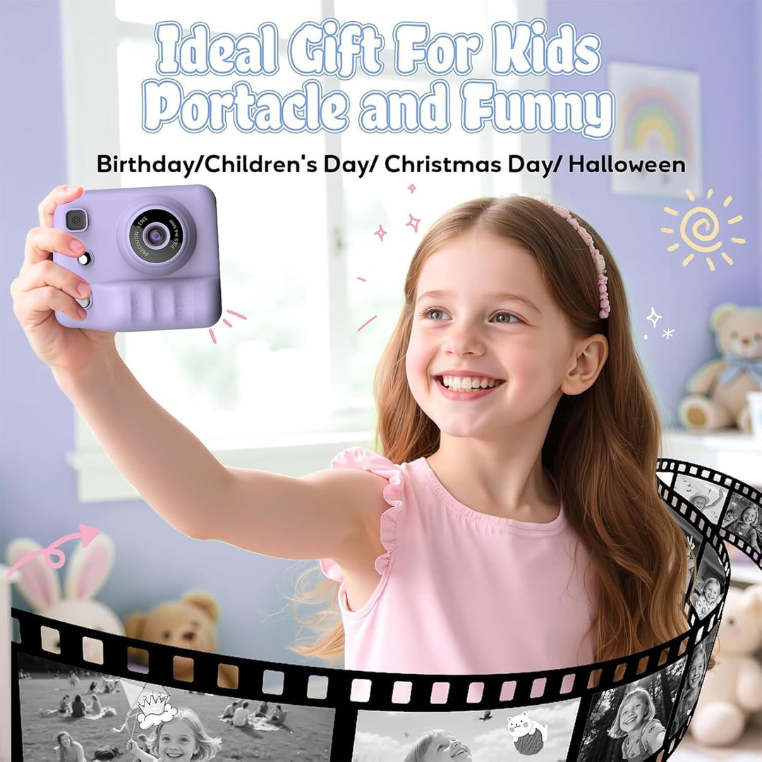 Kinderkamera Sofortbildkamera, 48MP Sofortbildkamera Kinder mit 32GB Karte & Druckpapier, 1080P Digi