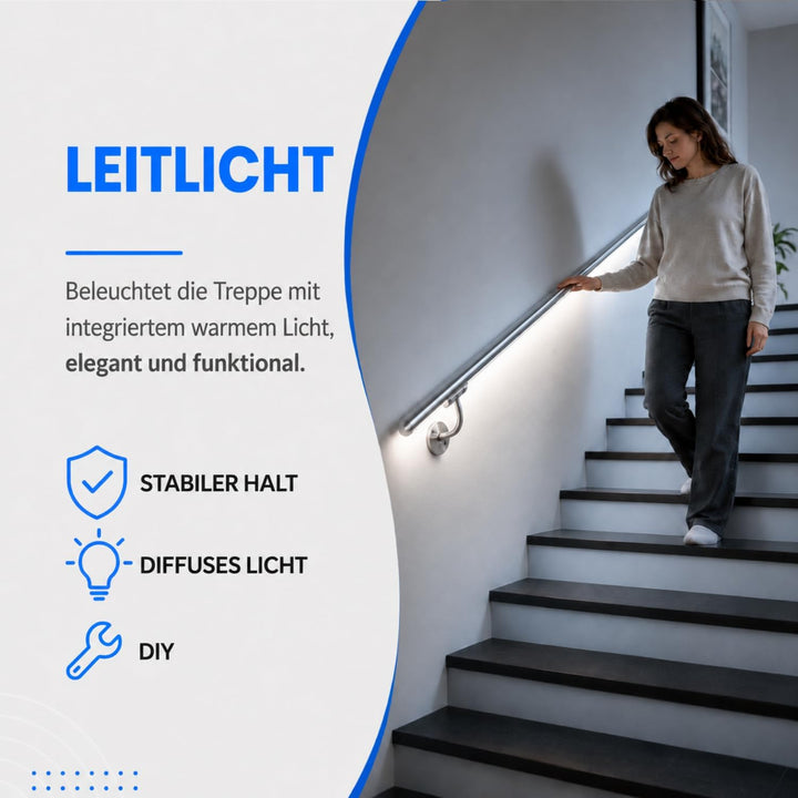 Treppengeländer aus Edelstahl | Treppengeländer mit LED-Licht warmes weisses Licht natürlich kalt me