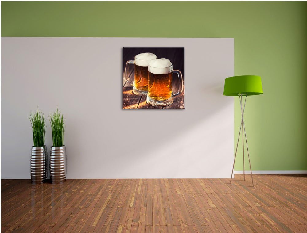 Zwei Masskrüge Bier, Format: 70x70 auf Leinwand, XXL riesige Bilder fertig gerahmt mit Keilrahmen, K