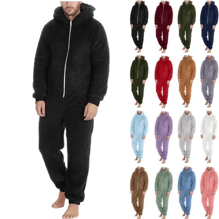 Jumpsuit Herren Teddy Fleece Schlafanzug Einteiler Onesie Winter Fluffy Pyjama Kuschelig Overall mit