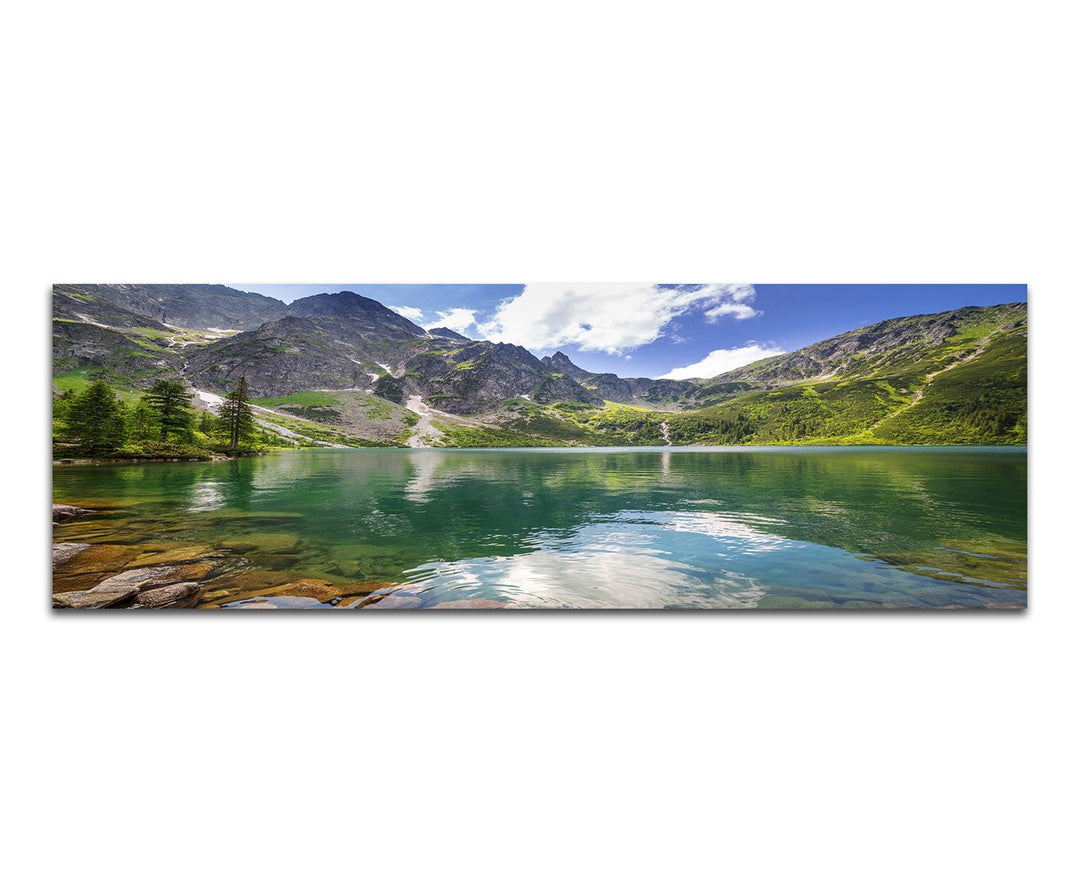Paul Sinus Art Panoramabild auf Leinwand und Keilrahmen 150x50cm Polen Berge Bergsee Wolken Natur