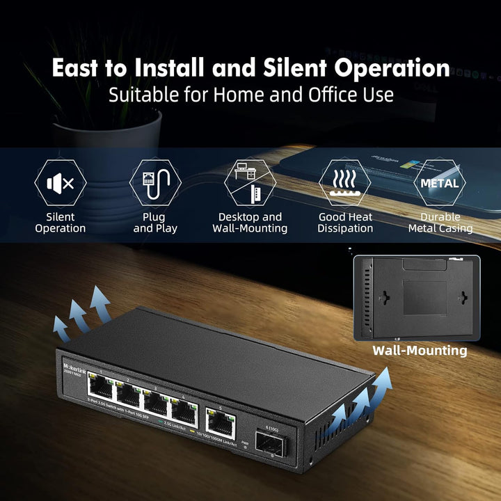 MokerLink 5 Port 2.5G Ethernet Switch mit 10G SFP, 5 x 2.5G Base-T Ports kompatibel mit 10/100/1000M