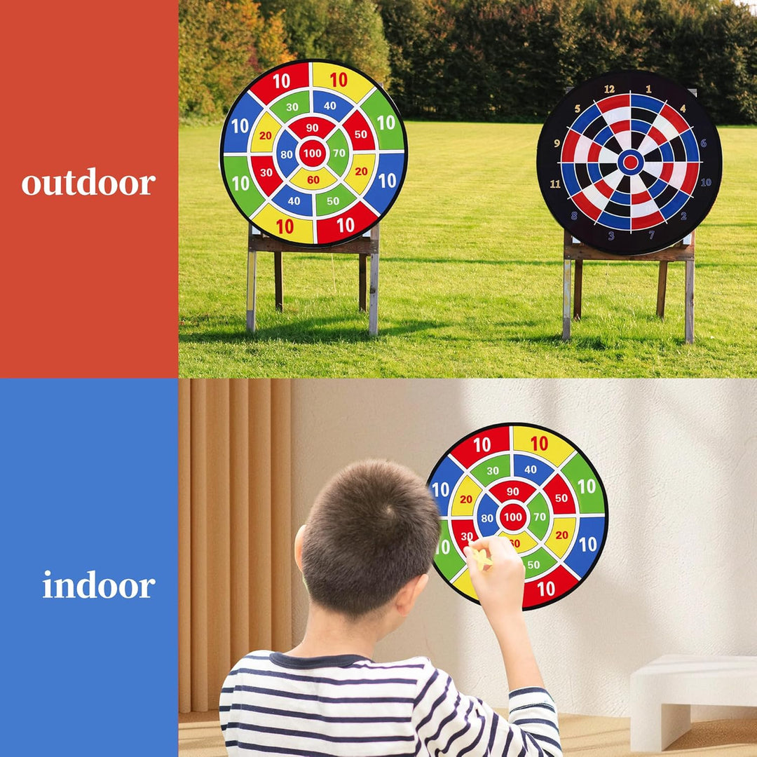 Dartscheibe für Kinder Set, 29 Zoll Doppelseitige Dartscheibe mit 12 Klebrigen Bällen, 12 Darts, gee