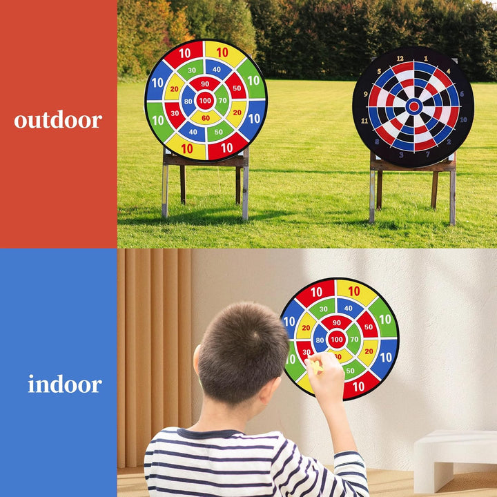 Dartscheibe für Kinder Set, 29 Zoll Doppelseitige Dartscheibe mit 12 Klebrigen Bällen, 12 Darts, gee