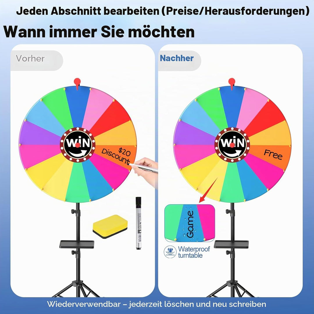 61 cm Glücksrad, 14 Farben Abnehmbarer Drehendes Preisrad mit 360°-Drehrollen, EMART Glücksrad zum D