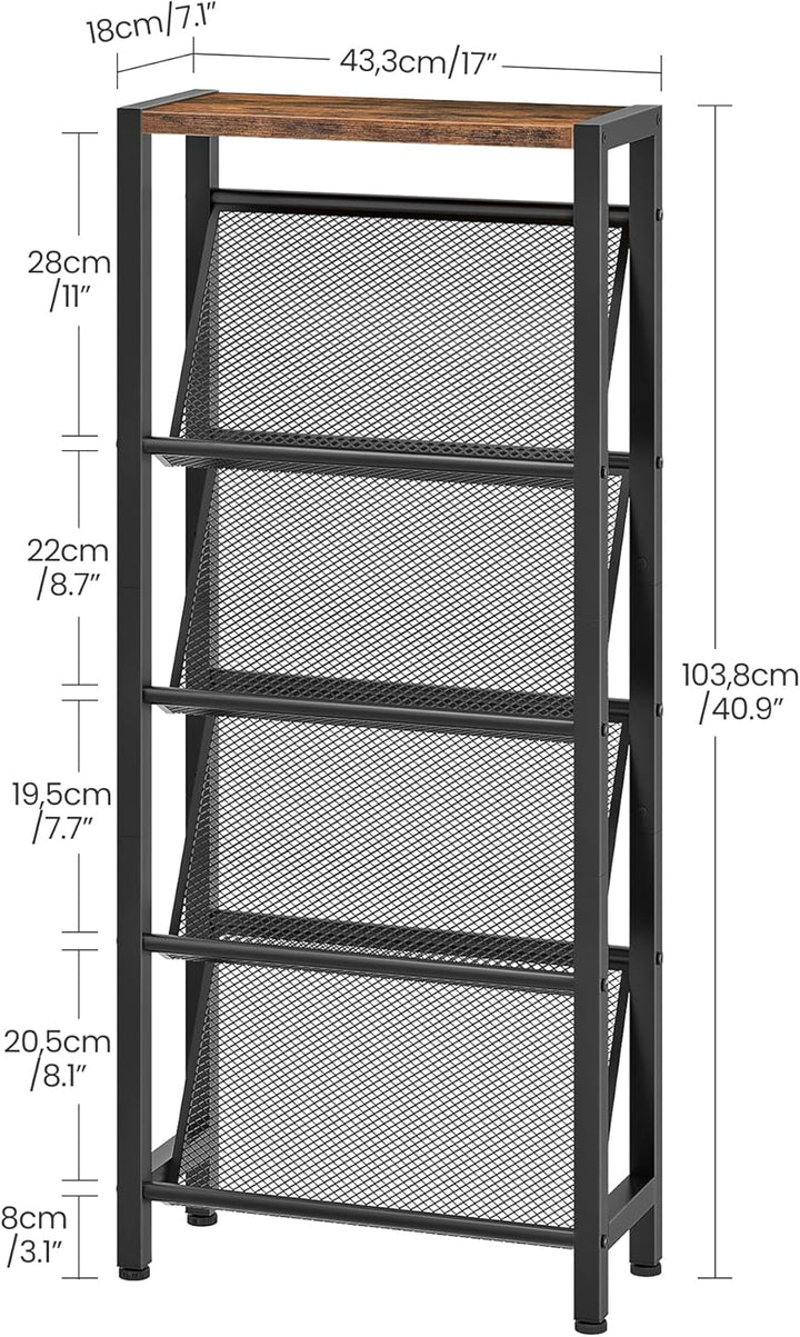 Schuhregal, Schuhablage, 5-stöckige Schmale Schuhablage mit Schrägen Ablagen, Kompaktes Schuhregal,