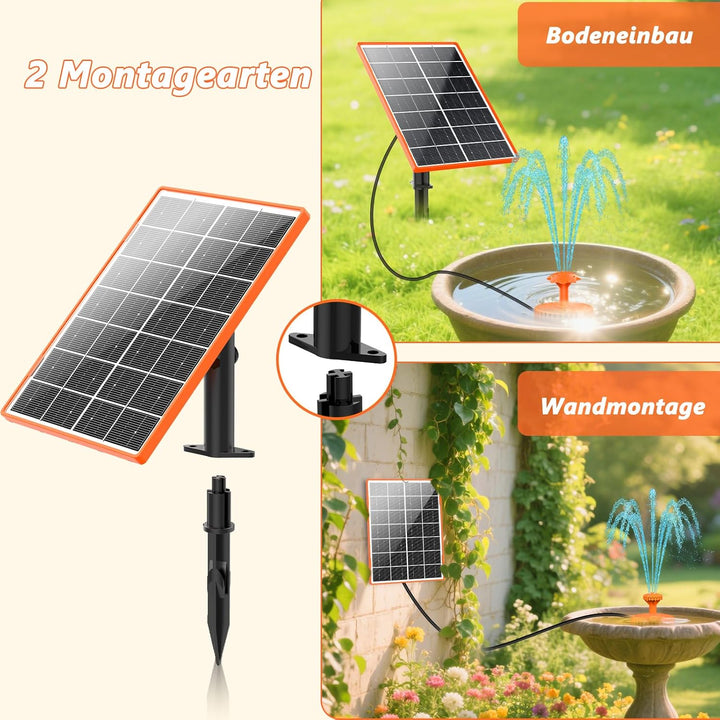 AISITIN Solar Springbrunnen für Aussen, 4,5W Solar Fontäne Pumpe mit Verschiedene Sprüh Effekten,Ora