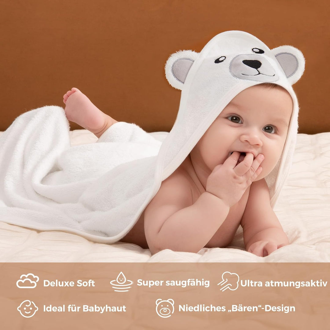 Momcozy Bambus Baby Badetücher Set 5er Pack, Babyhandtuch mit Kapuze , Waschlappen 3 Stück, Baby Bad
