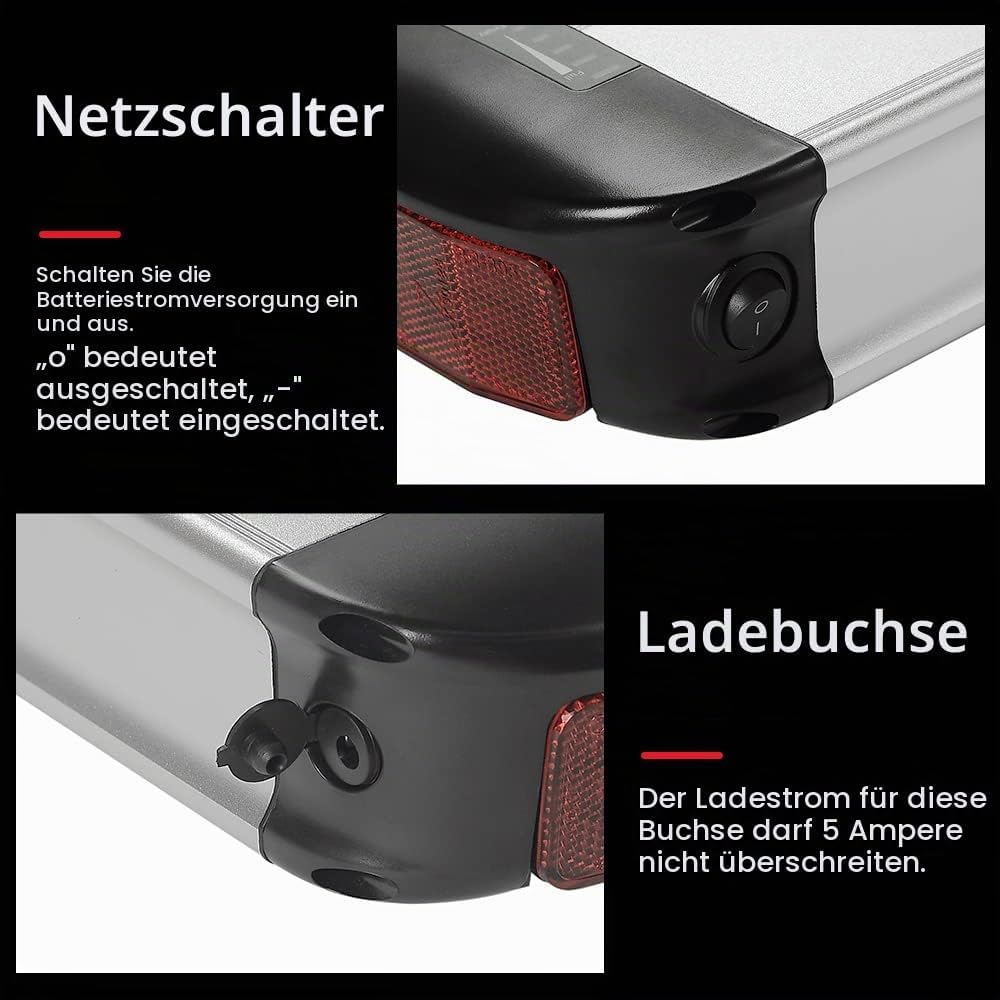 SEASON Gepäckträger Ebike Akku - 36V 13Ah 14.5Ah 15.6Ah 16Ah 17.4Ah Lithinum-Ionen Batterie für Elek