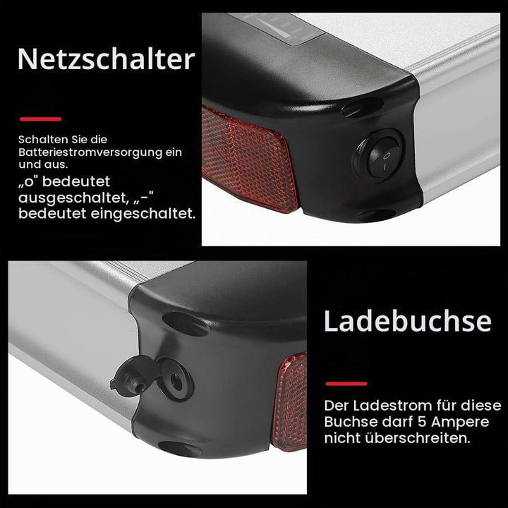 SEASON Gepäckträger Ebike Akku - 36V 13Ah 14.5Ah 15.6Ah 16Ah 17.4Ah Lithinum-Ionen Batterie für Elek