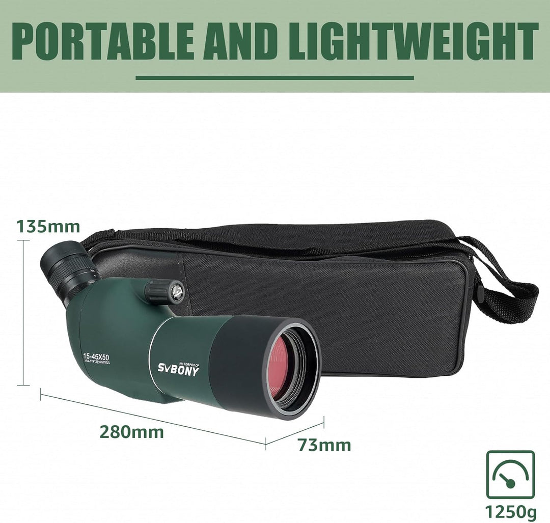 Svbony SV28Plus Spektive mit Stativ, 15–45x50mm mit Telefonadapter, BAK4 A5 Weinrote FMC, IP65 Wasse