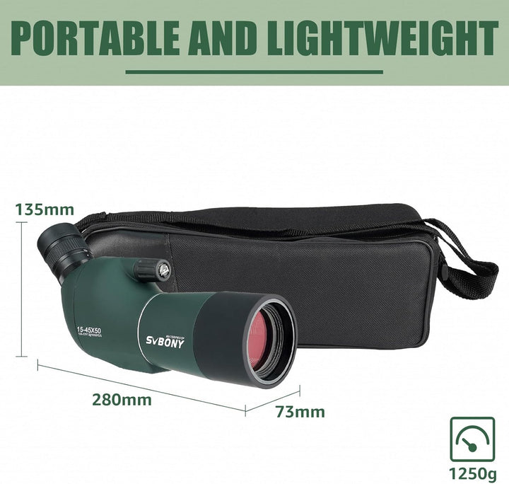 Svbony SV28Plus Spektive mit Stativ, 15–45x50mm mit Telefonadapter, BAK4 A5 Weinrote FMC, IP65 Wasse