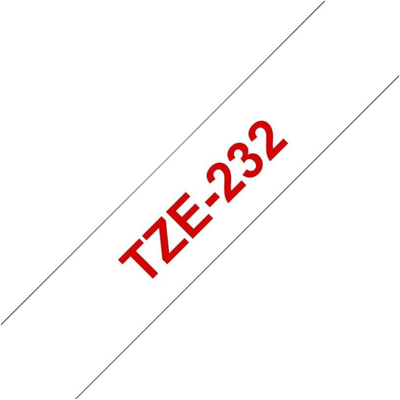 Brother Original P-touch Schriftband TZe-232 12 mm, rot auf weiss (kompatibel u.a. mit Brother P-tou