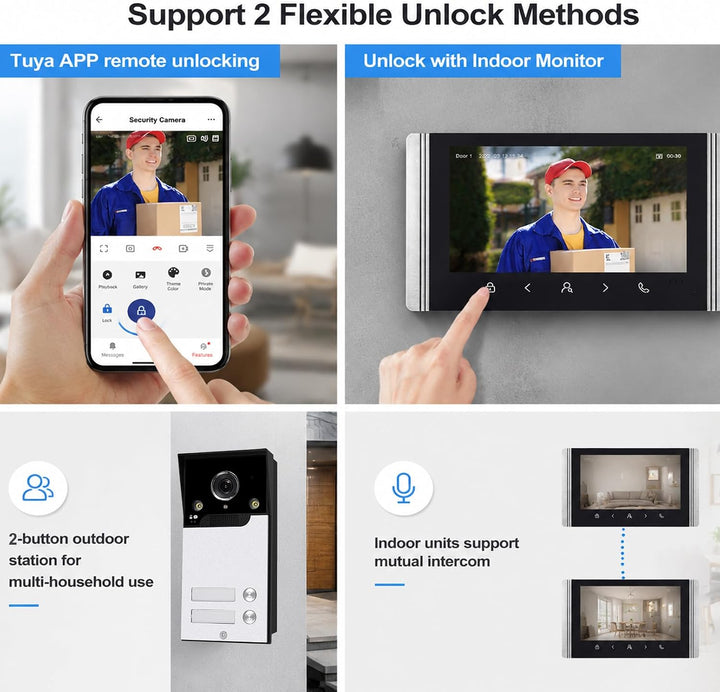 FTes RFKits WLAN Wireless Video Türsprechanlage,1080P Aussenkamera,7 Zoll Touchscreen Wireless Monit