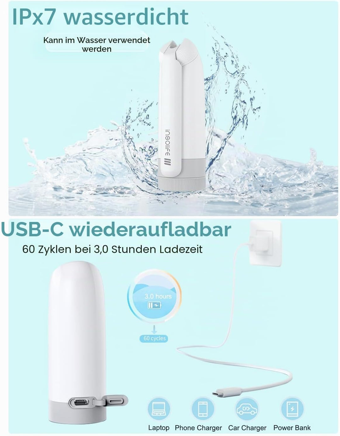 Insolife Portable Bidet - Po Dusche Elektrisch Tragbares Bidet für persönliche Hygiene Reinigung, Po
