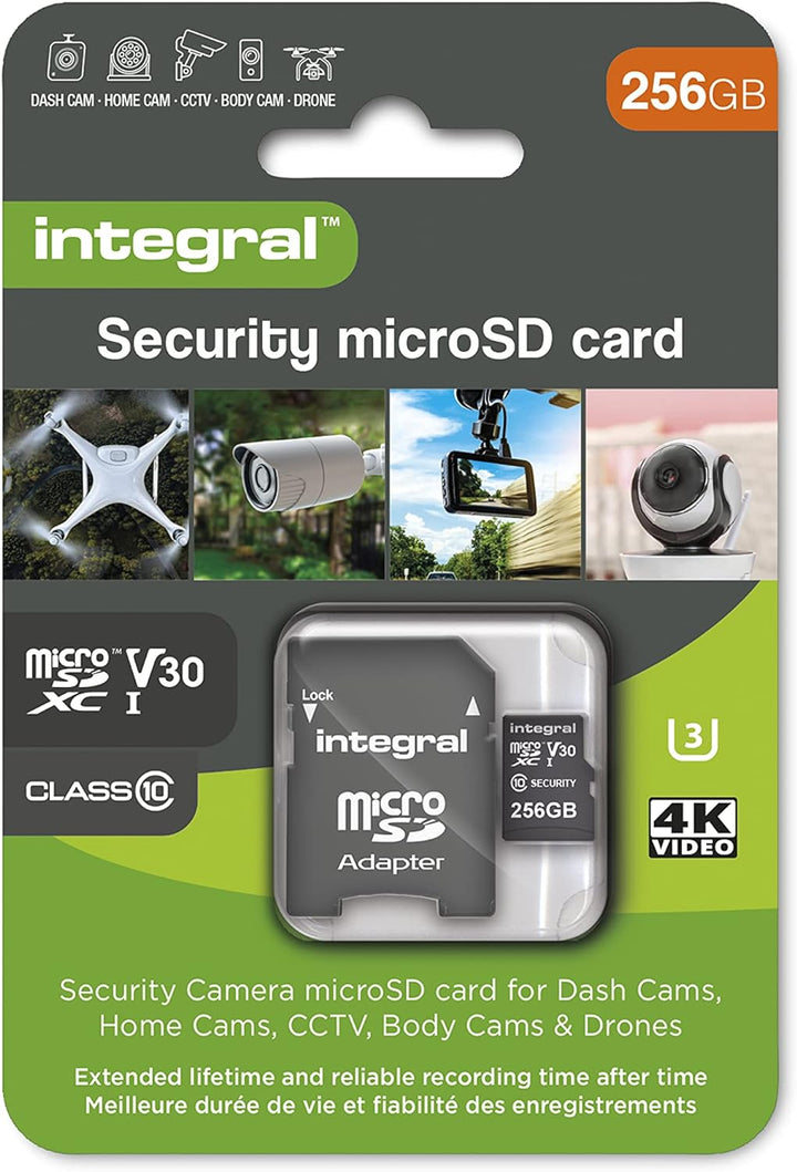Integral Micro SD Sicherheitskarte 256GB für Dashcams, Home Cams, CCTV, Body Cams und Drohnen Verlän