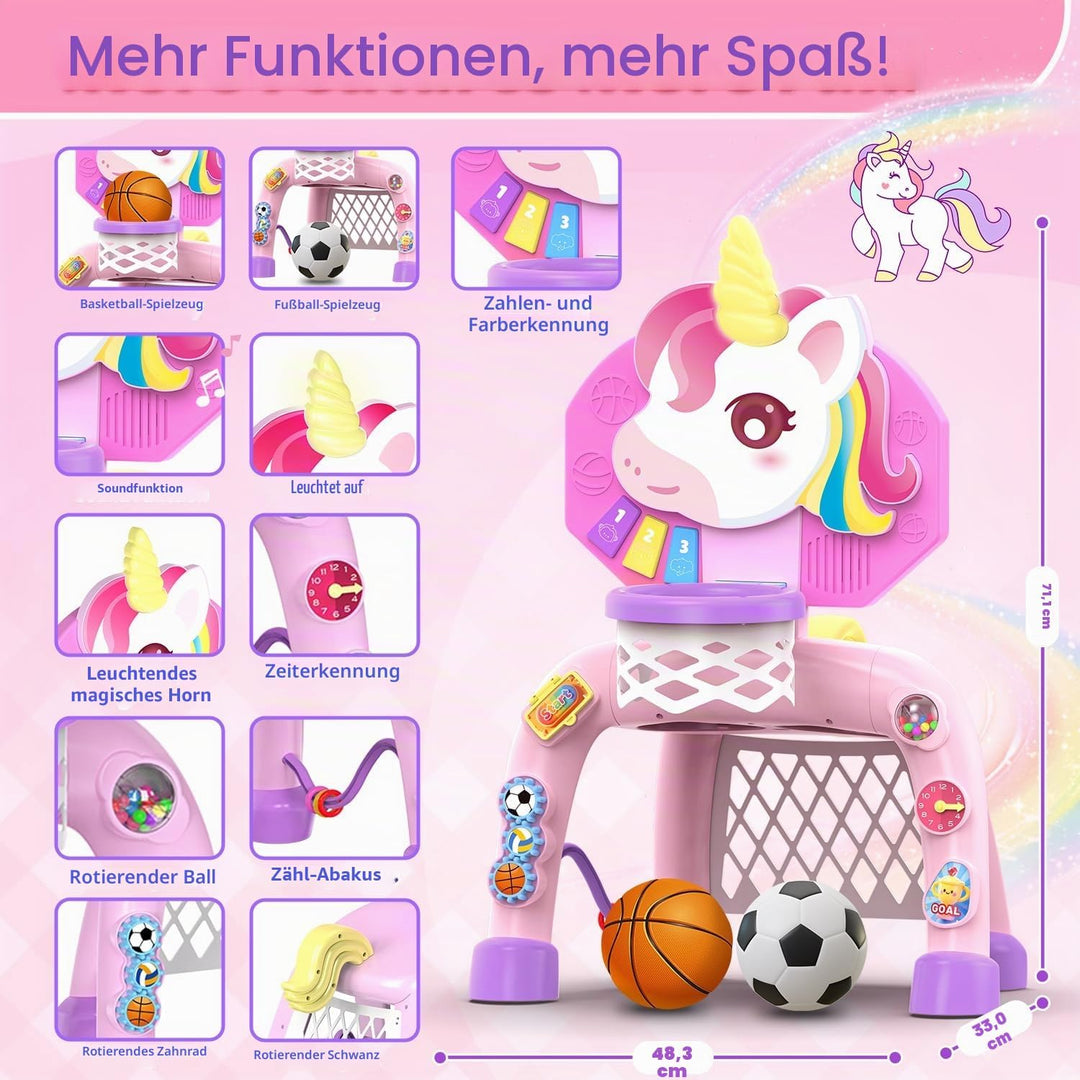Basketballkorb Kinder &amp; Fussballtore für Garten Kinder 1-3 Jahren, Einhorn Geschenke für Mädchen 12-