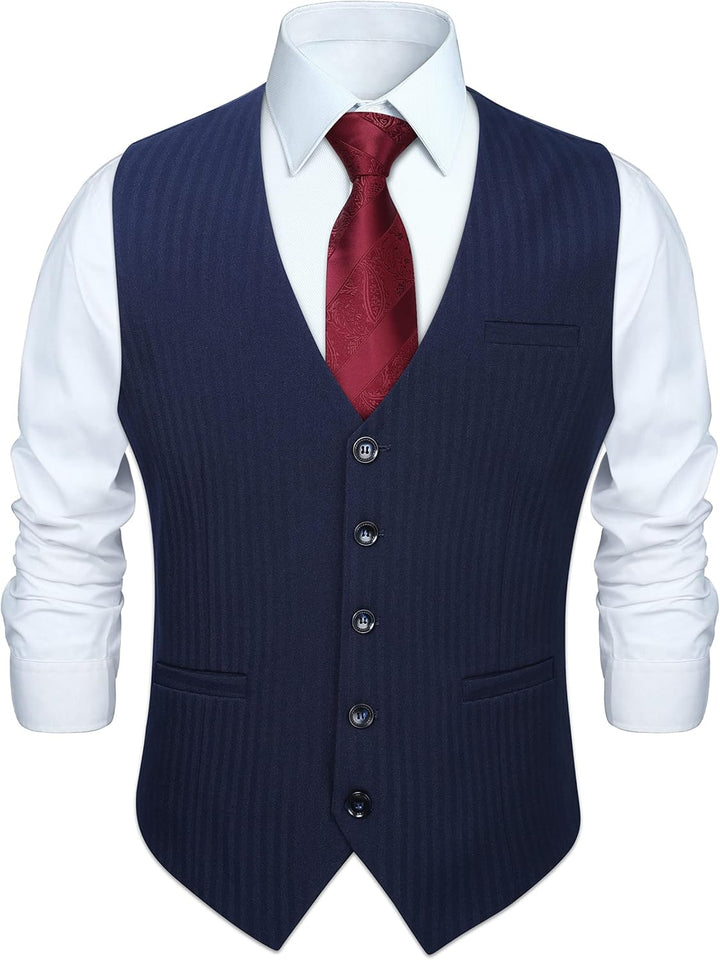 HISDERN Herren Anzugweste Formale Hochzeit Klassische Retro Baumwolle V-Ausschnitt Einfarbige Elegan