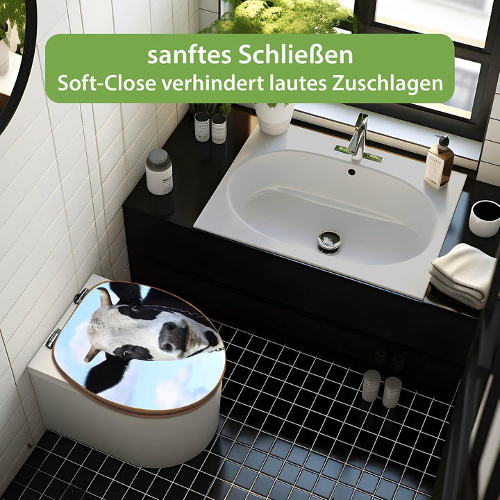banjado Design WC Sitz Bambus Absenkautomatik 45,8x37,5cm - Toilettendeckel mit Absenkautomatik Holz