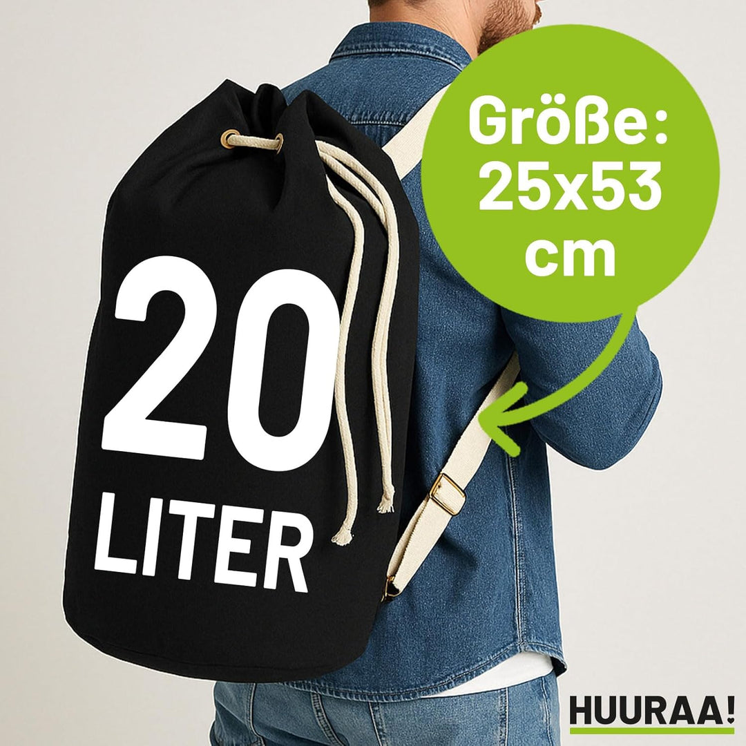 Huuraa Seesack Darts Dartpfeil 20 Liter Black Baumwolle Rucksack Geschenkidee