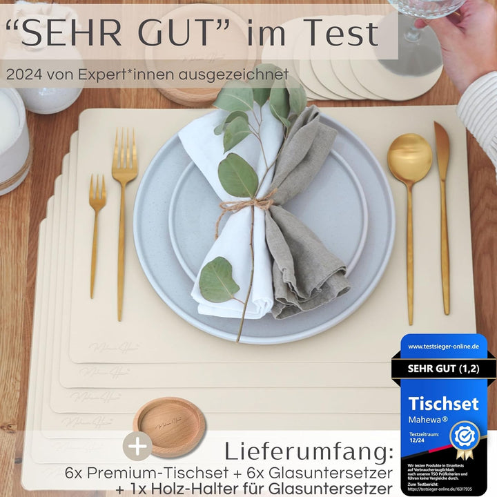 Mahewa® 6er Set Premium Tischset aus Kunstleder - Platzset abwaschbar und wasserdicht - Platzdeckche