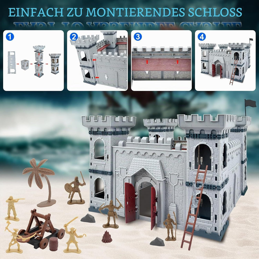 deAO Mittelalterliches Burgspielzeug, 310 Pcs Armee-Modellspiel-Bausatz mit Burg, Burgsoldaten Milit