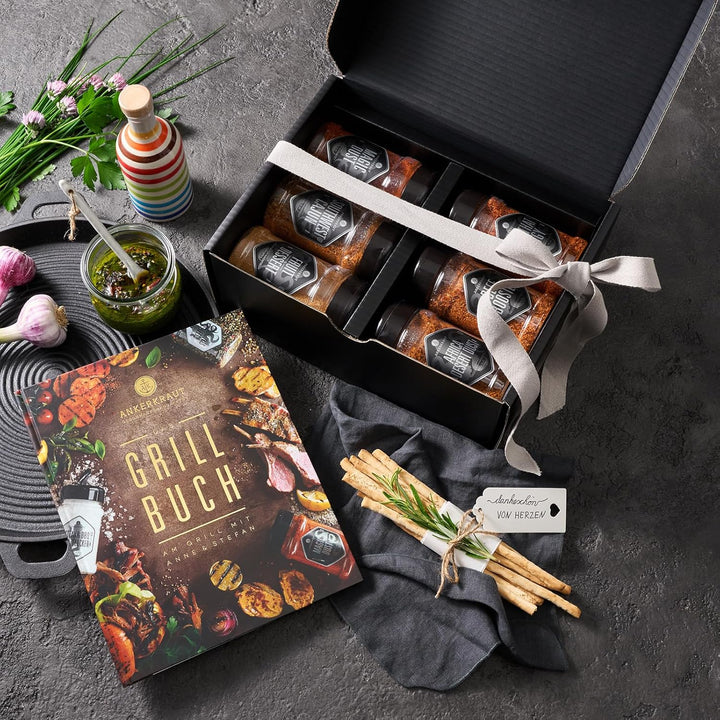 Ankerkraut Grillbuch-Set mit 6 Streuern, 1320g Gewürze plus Buch im Bundle Single, Single