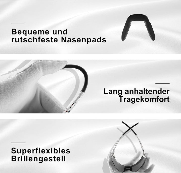 Fahrradbrille Sonnenbrille,Sportbrillen Herren Damen UV400 Sportbrille Schnelle Brille mit 1 oder 3
