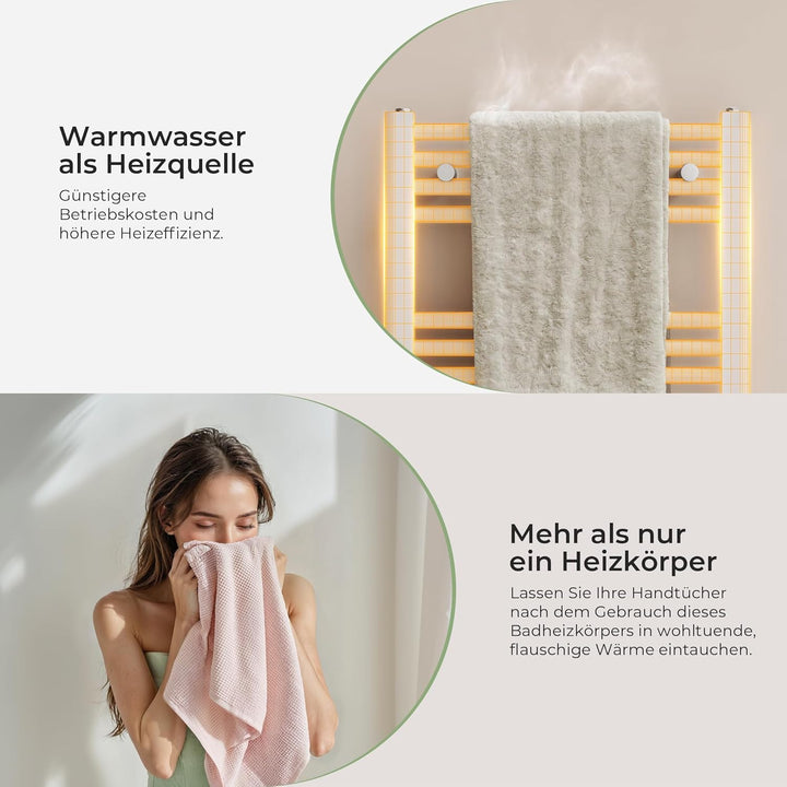 Handtuchheizkörper Mittelanschluss 1800x600 mm Badheizkörper Weiss Handtuchwärmer Handtuchtrockner 8