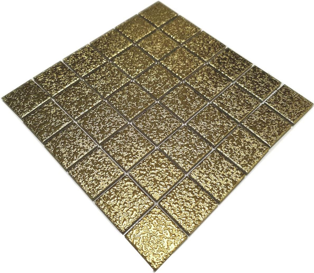 Keramik Mosaikplatte Medio uni Gold gehämmert 10 Matten