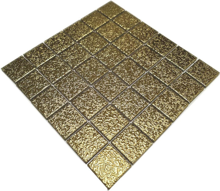 Keramik Mosaikplatte Medio uni Gold gehämmert 10 Matten