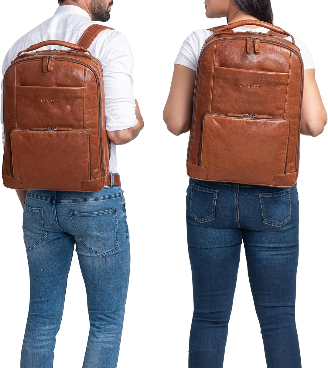 STILORD XL Herren-Businessrucksack aus Leder braun - 15-17 Zoll grosser Arbeitsrucksack - Männer Lap