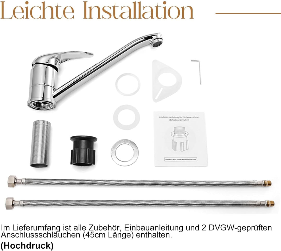 Küchenarmatur in chrom, 360 °Wasserhahn Küche, Wassersparend Mischbatterie mit Kaltstart Keramikkart