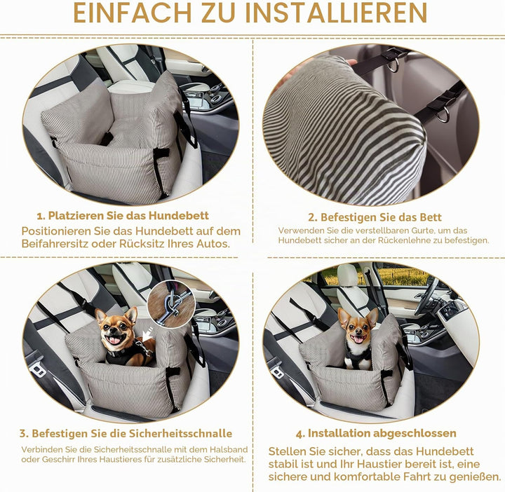 Hunde-Autositz für kleine, mittelgrosse Hunde – erhöhter Haustiersitz mit Sicherheitsgurt, rutschfes