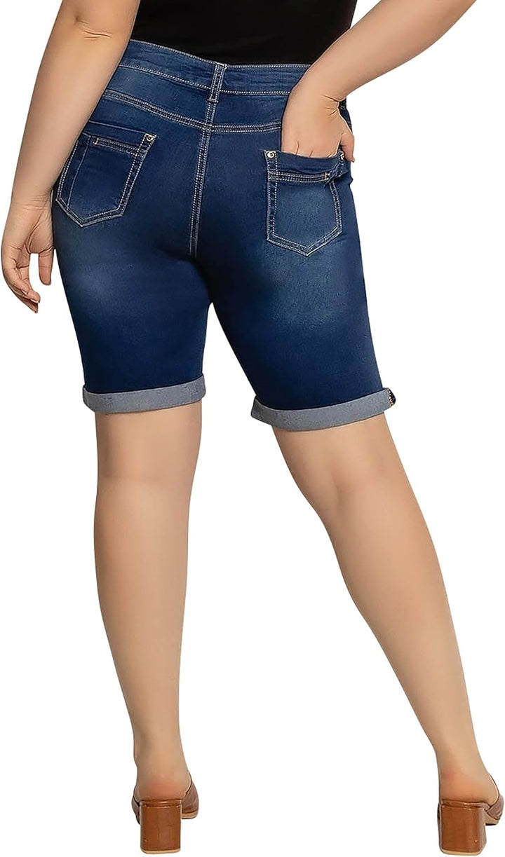 Lusty Chic Damen-Stretch-Jeansshorts – lässige Stretch-Shorts mit hoher Taille für Damen L Blau 2, L