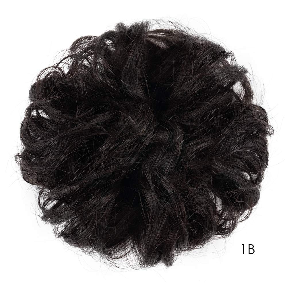 BARSDAR 100% Echthaar Haarteil Haargummi，Gelockt Unordentlich dutt extensions echthaar Haarteil Haar