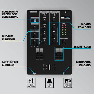 Reloop RMX-10 BT 2-Kanal Bluetooth DJ-Mixer mit eingebauter Bluetooth-Konnektivität, schwarz Single,