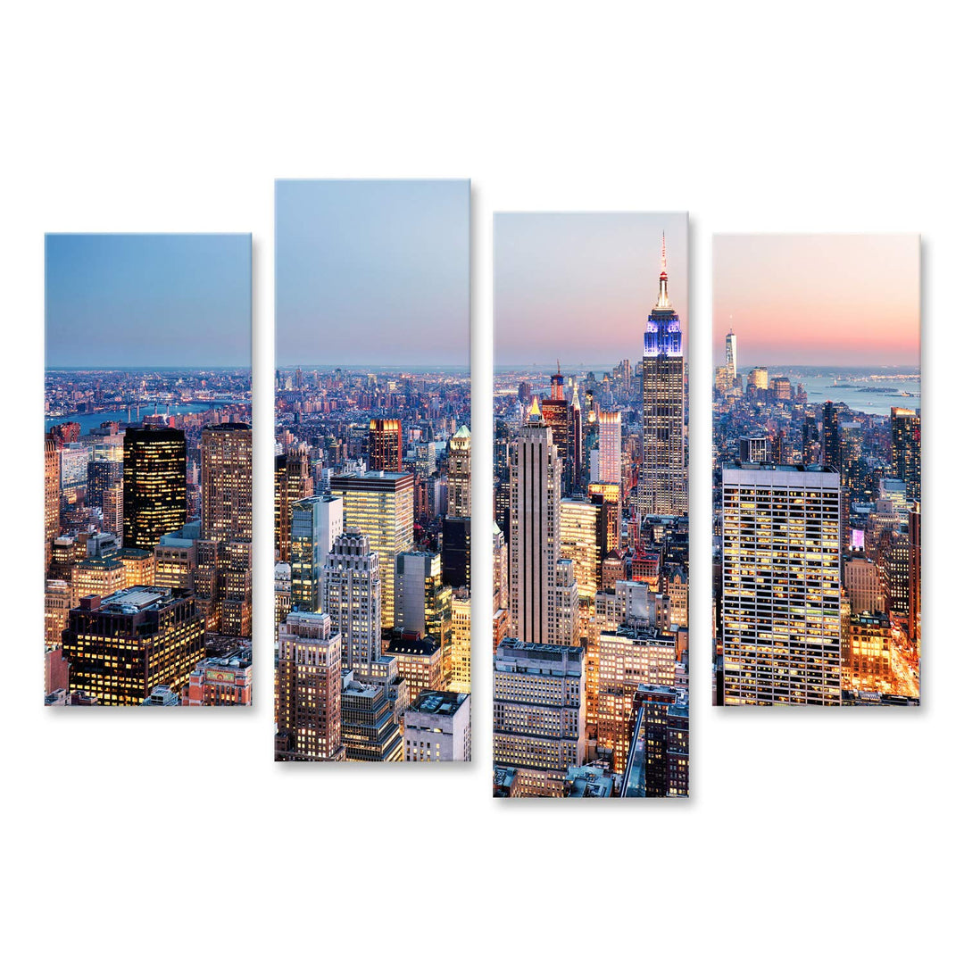 Bild auf Leinwand New York City Usa Wandbild Poster Kunstdruck Bilder Format: 130x80cm - 4 Teile, Fo