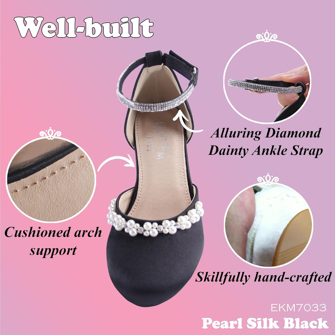 EIGHT KM - Mädchen High Heel Kleid Schuhe - Glattes Seidenperle - Prinzessin Hochzeit Schuhe Party P