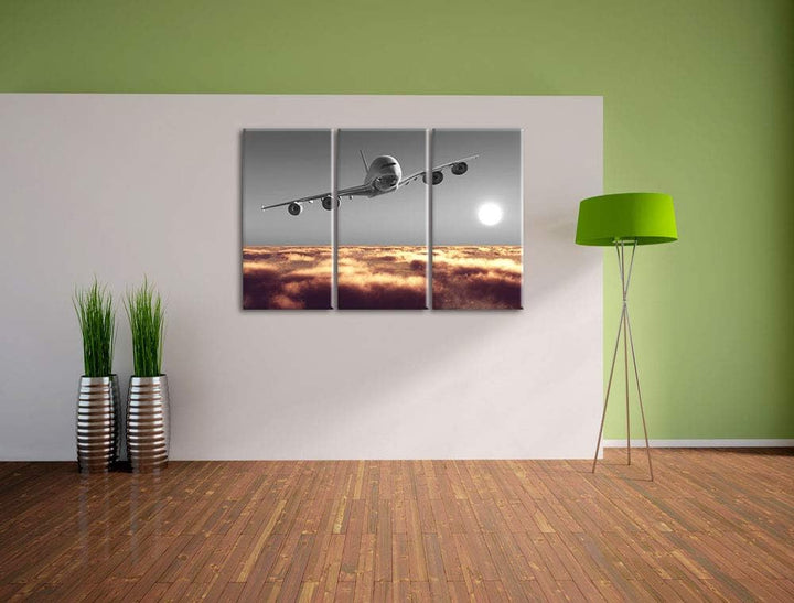 Pixxprint Flugzeug über Wolkenmeer 3Teiler 120x80 cm Leinwandbild Wandbild Kunstdruck