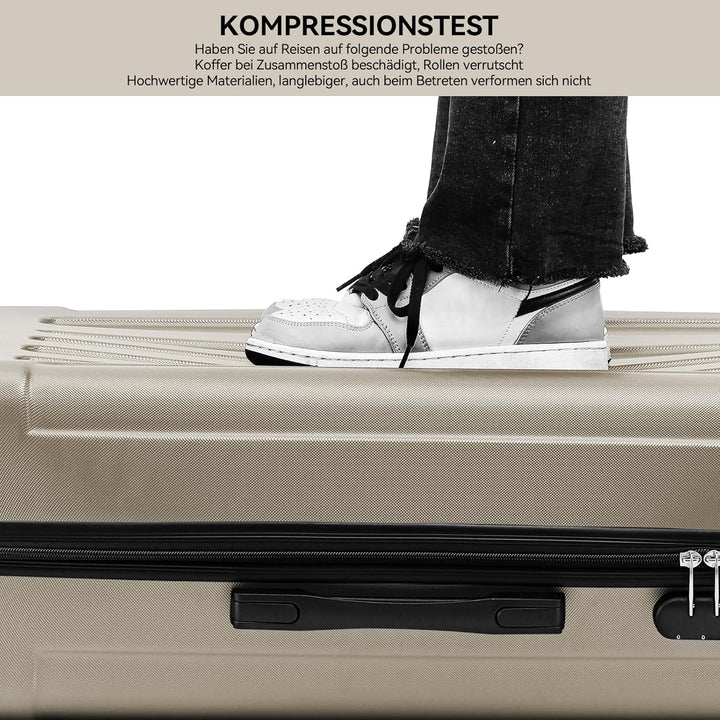 BEIBYE Hartschalen-Koffer Trolley Rollkoffer Reisekoffer Handgepäck 4 Rollen (M-L-XL-Set) (Champagne