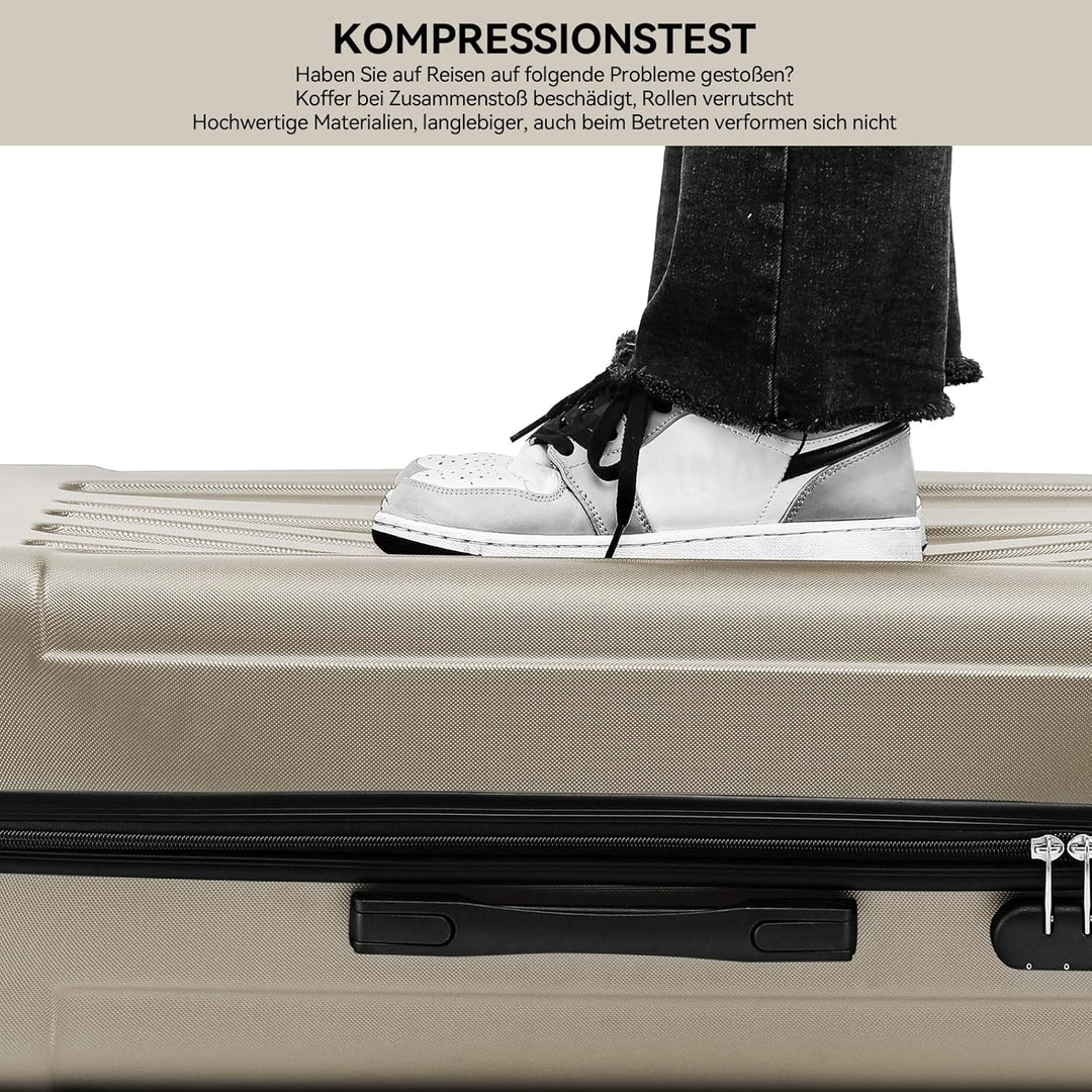 BEIBYE Hartschalen-Koffer Trolley Rollkoffer Reisekoffer Handgepäck 4 Rollen (M-L-XL-Set) (Champagne